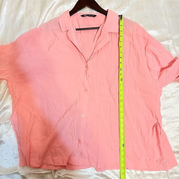 ZARA Women's Pink Oversized Button-Up Shirt XL Short Sleeve - Picture 4 of 8